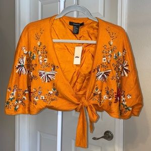 Arden B. Sequin Embroidered Wrap Top- Orange